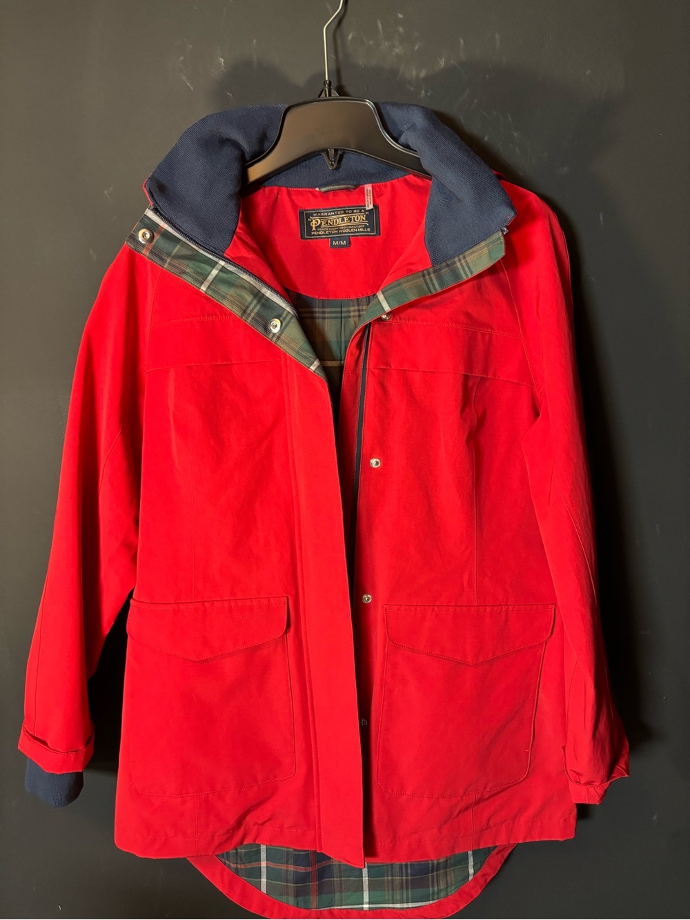 Pendleton Red Hooded Raincoat with Navy Trim - Women Medium NWOT